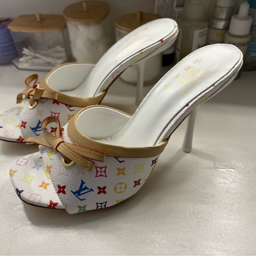 Louis Vuitton Murakami White Multicolor Heels with Bow